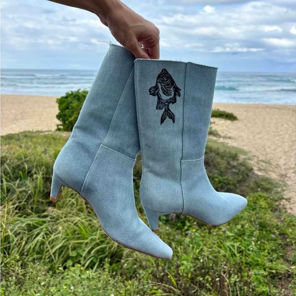 REFORMATION denim boots